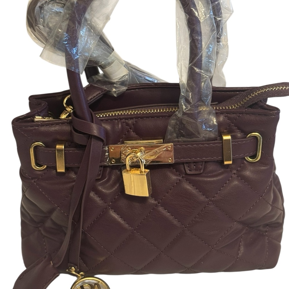 NWT Studio Badgley Mischka Plum Quilted Leather Mini Handbag/ Crossbody - Picture 2 of 5